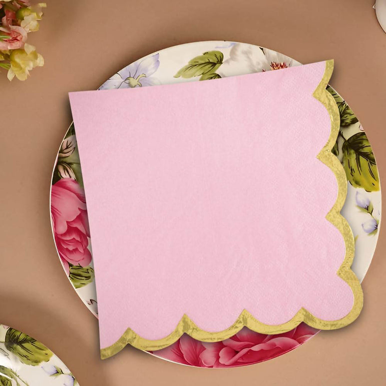 Rose with Hot Stamped Scalloped Edge Lunch Napkin 16count