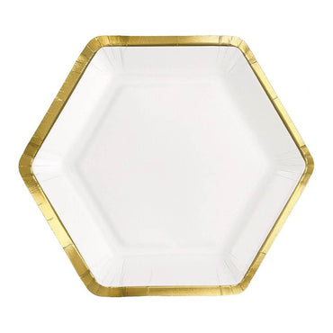 Frosty White Metallic Hexagonal Paper Plates 7in 8pcs
