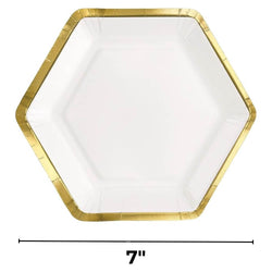 Frosty White Metallic Hexagonal Paper Plates 7in 8pcs
