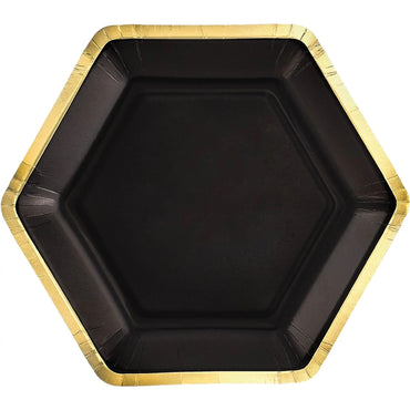 Jet Black Metallic Hexagonal Paper Plates 7in 8pcs