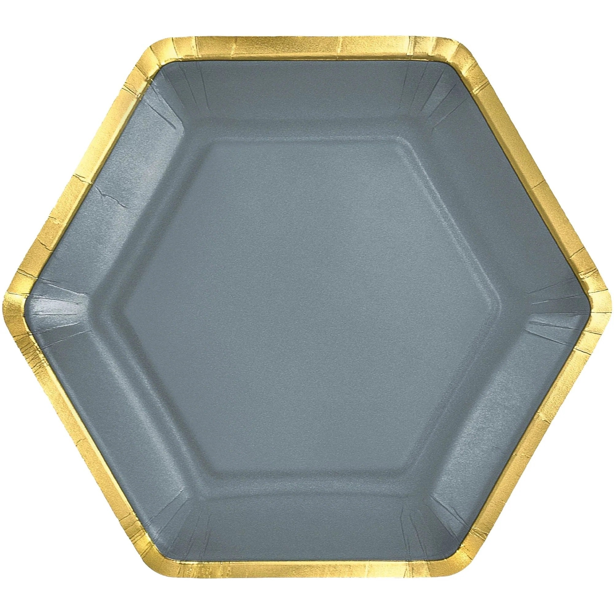 Dark Grey Metallic Hexagonal Paper Plates 7in 8pcs