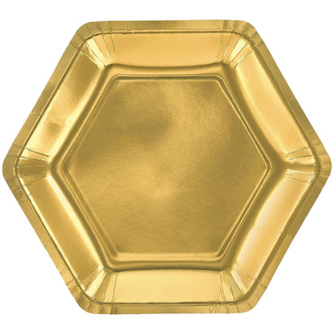 Gold Metallic Hexagonal Paper Plates 7in 8pcs
