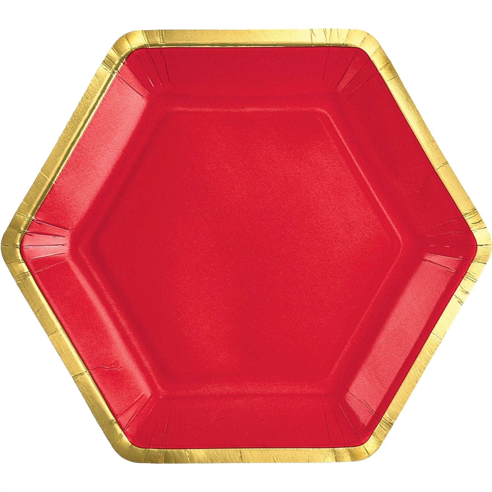 Apple Red Metallic Hexagonal Paper Plates 7in 8pcs