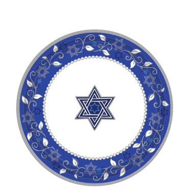 Joyous Holiday Blue Paper Plates 7in, 8pcs