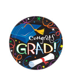 Colorful Grad Celebration Round Paper Dessert Plates 7 in 8 pcs