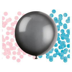 Gender Reveal Black Latex Balloon With Pink & Blue Confetti 24in