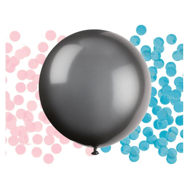 Gender Reveal Black Latex Balloon With Pink & Blue Confetti 24in
