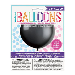 Gender Reveal Black Latex Balloon With Pink & Blue Confetti 24in