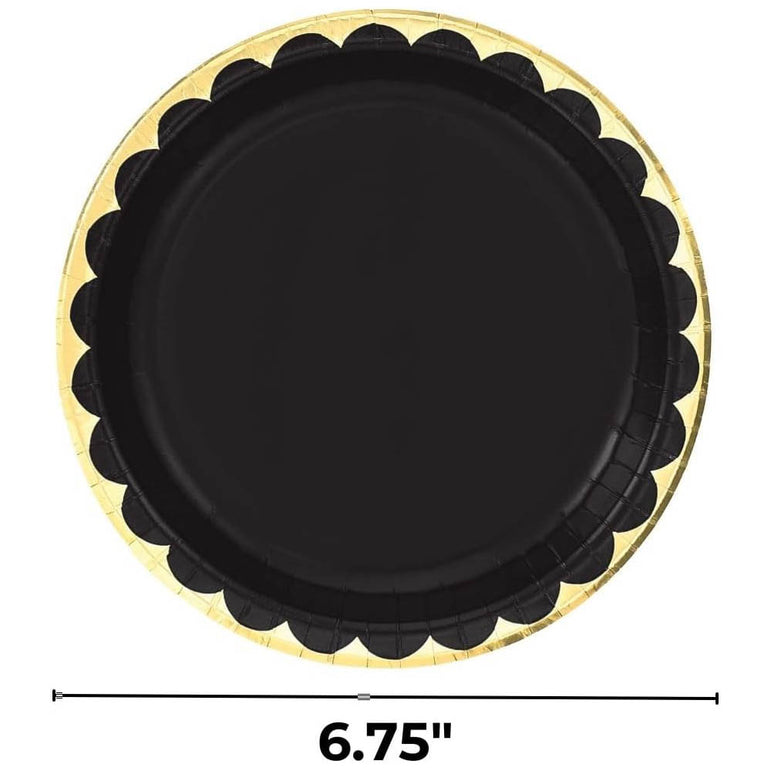 Jet Black Metallic Paper Plates 6.75in 8pcs