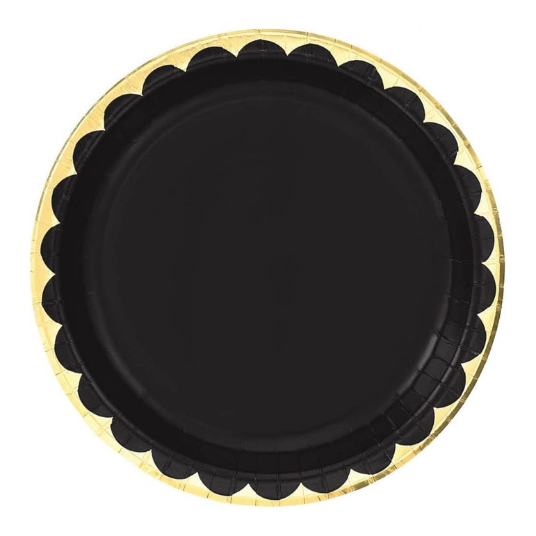 Jet Black Metallic Paper Plates 6.75in 8pcs