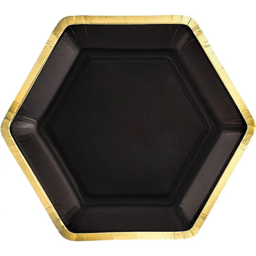 Jet Black Metallic Hexagonal Paper Plates 9in 8pcs