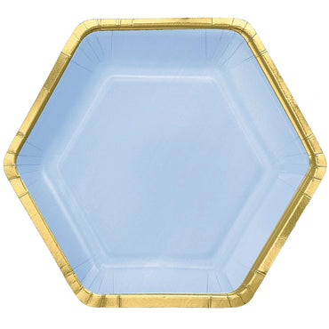 Ice Blue Metallic Hexagonal Paper Plates 9in 8pcs