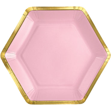 Rose Metallic Hexagonal Paper Plates 9in 8pcs