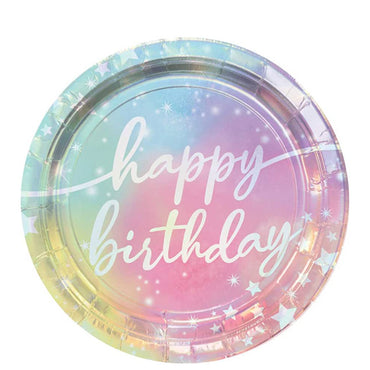 Luminous Iridescent Round Paper Plates 9in, 8pcs