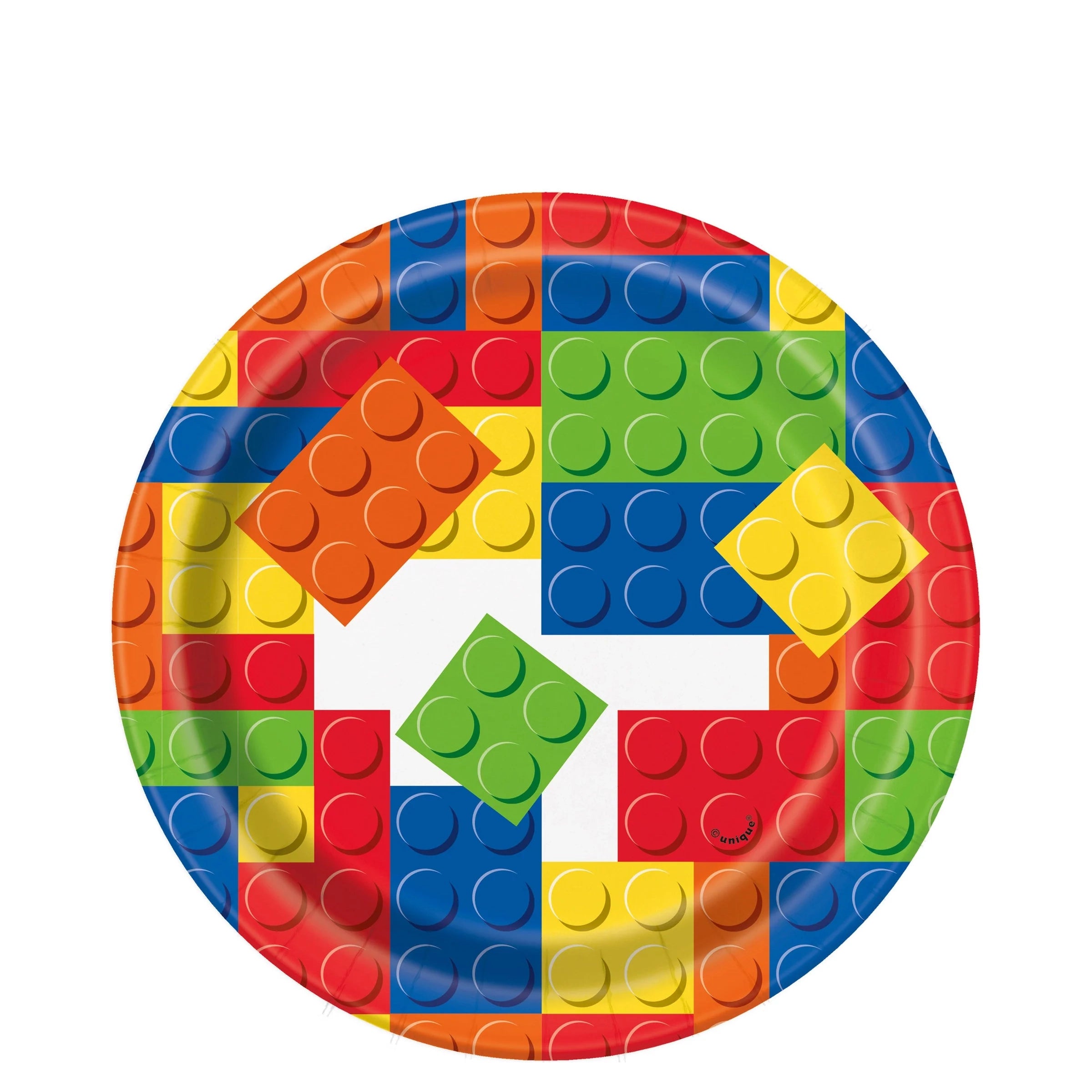 Building Blocks Birthday Small Round Dessert Paper Plates 7in 8pcs