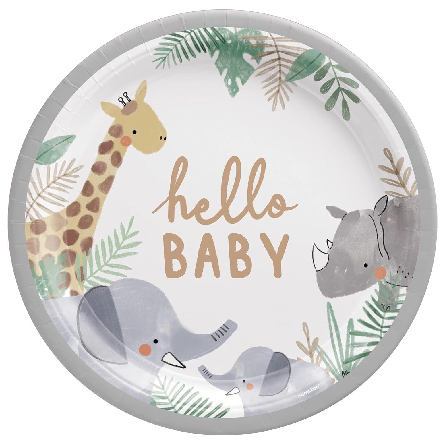 Baby Shower Soft Jungle Hello Baby Paper Plates 10.5in 8pcs