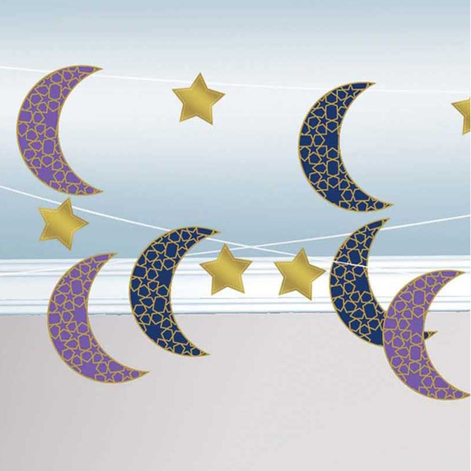 Eid Celebration Moon & Stars String Decoration 2.13m, 6pcs