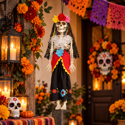 Day of the Dead Bride Hanging Skeleton 12in