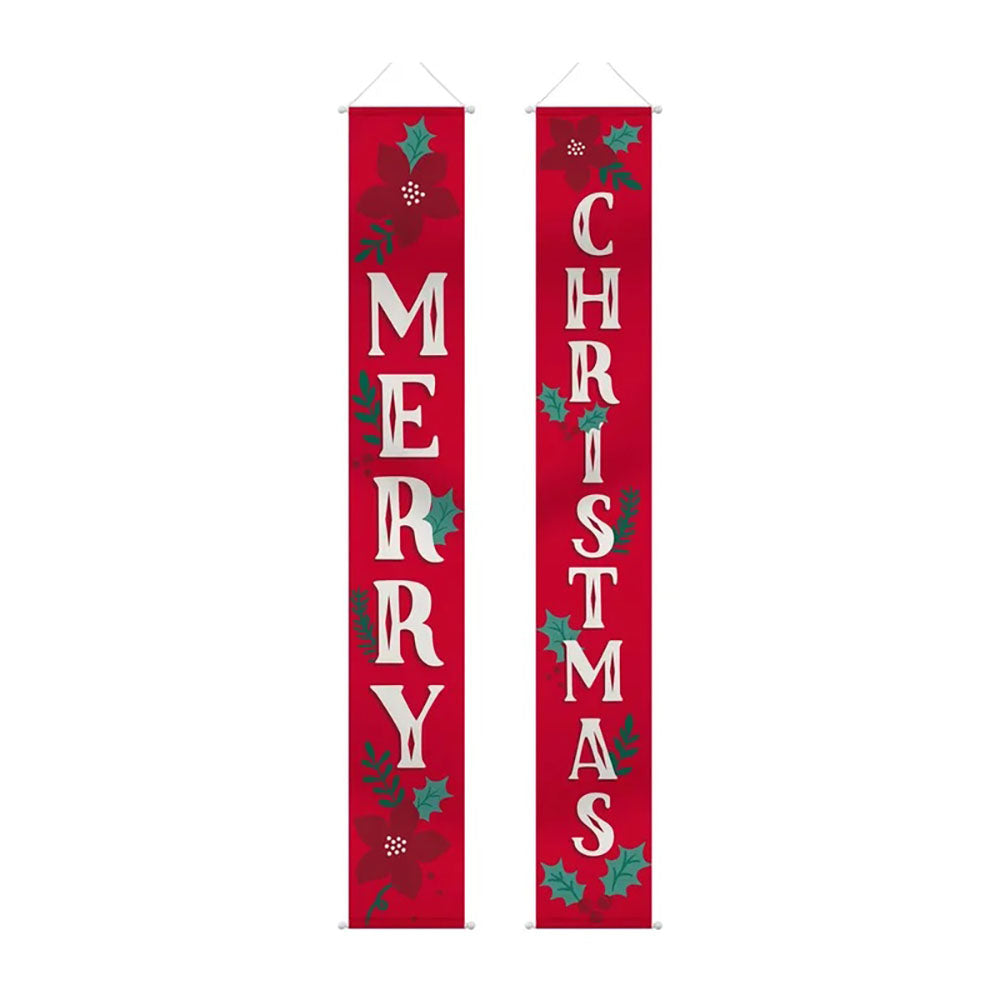 Traditional Christmas Hanging Flags Home Decoration Fabric w/Plastic Dowel & Rope