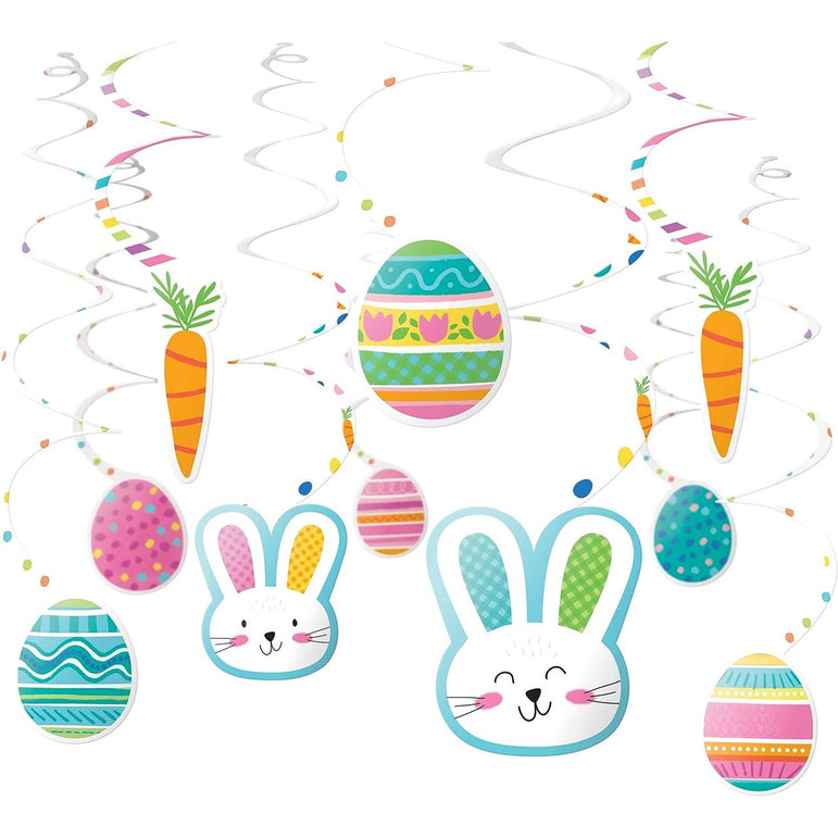 Funny Bunny Easter Swirl Hanging Decorations 30pcs