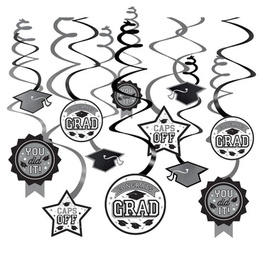 Congrats Grad Frosty White Value Pack Swirl Decoration 12 pcs