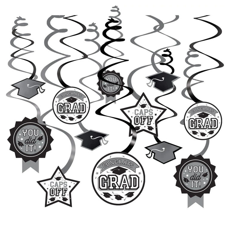 Congrats Grad Frosty White Value Pack Swirl Decoration 12 pcs