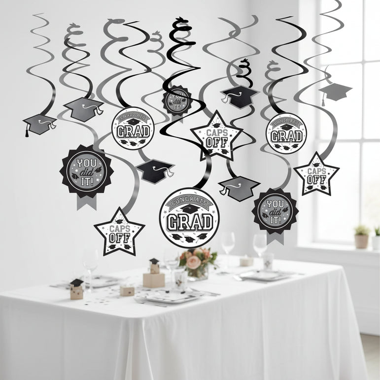Congrats Grad Frosty White Value Pack Swirl Decoration 12 pcs