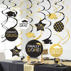 Congrats Grad Foil and Paper Swirl Hanging Decorations 30 pcs
