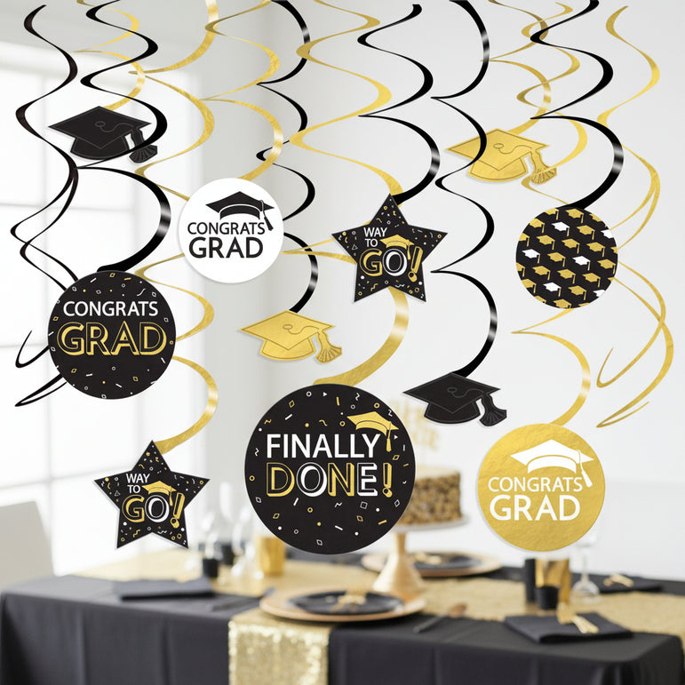 Congrats Grad Foil and Paper Swirl Hanging Decorations 30 pcs