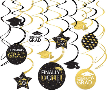 Congrats Grad Foil and Paper Swirl Hanging Decorations 30 pcs