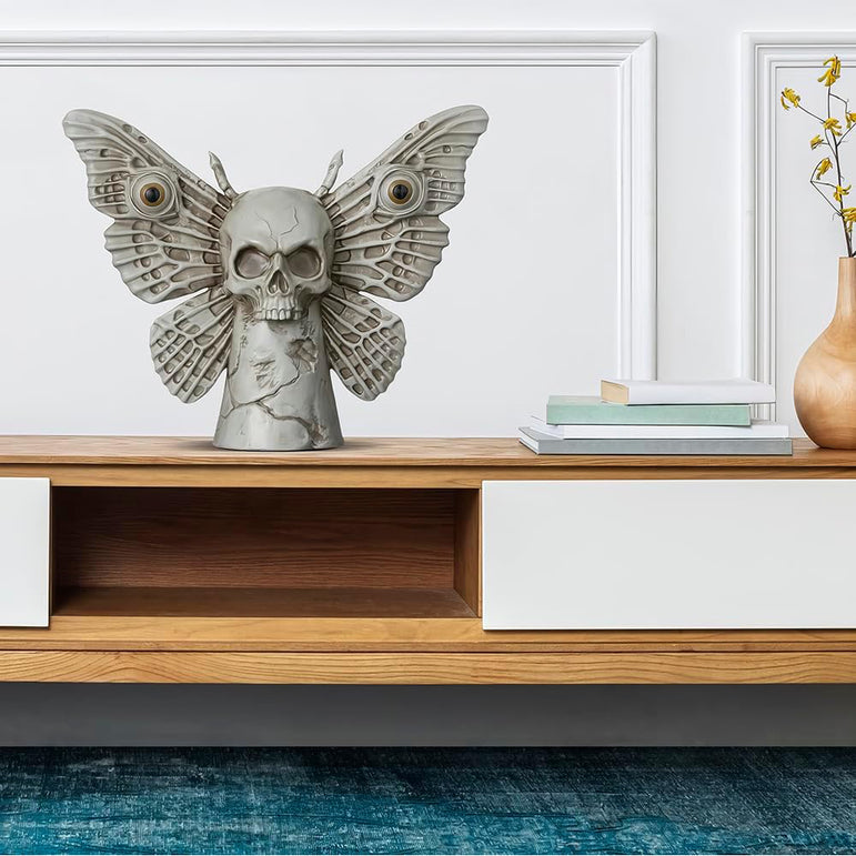 Dark Academia Moth Skull Statue 10in x 12.5in