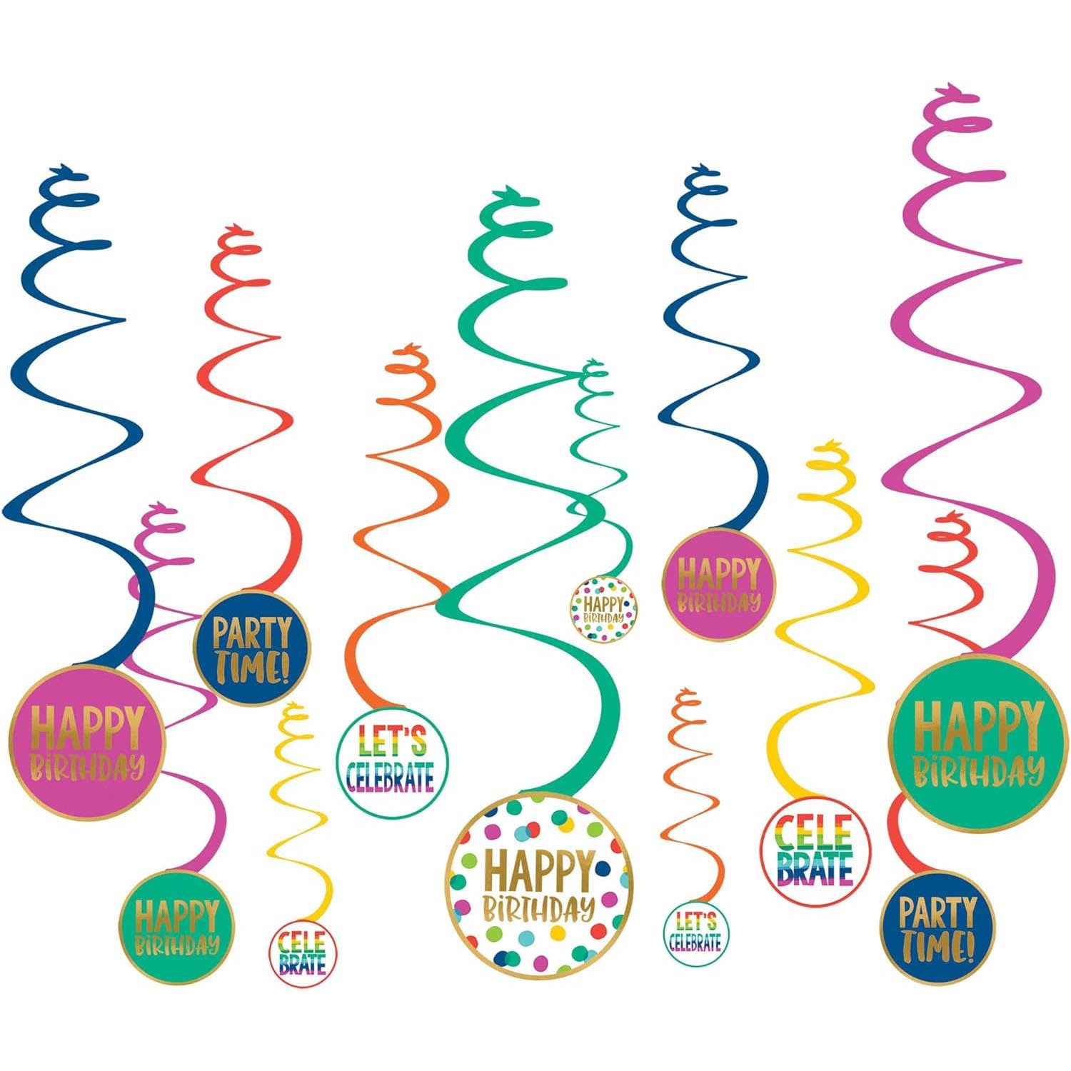 Happy Dots Hanging Swirl Decorations With Hot-Stamped Cutouts 5in, 12pcs