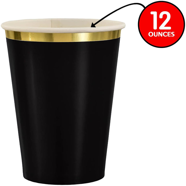 Jet Black Hot Stamped Paper Cups 12oz 8pcs