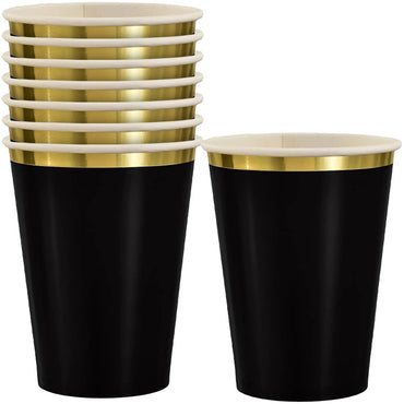 Jet Black Hot Stamped Paper Cups 12oz 8pcs