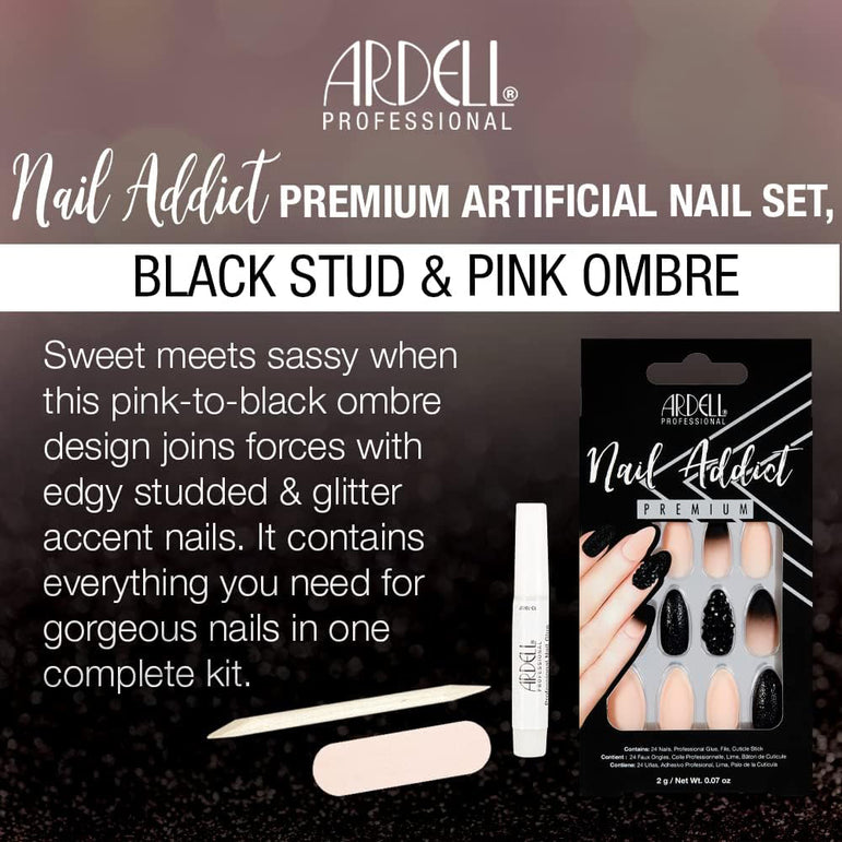 Black Stud & Pink Ombre Ardell Nails