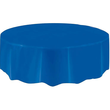 Bright Royal Blue Round Plastic Tablecover 84in