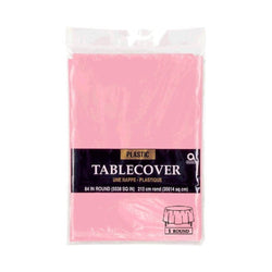 New Pink Round Plastic Table Cover 84in
