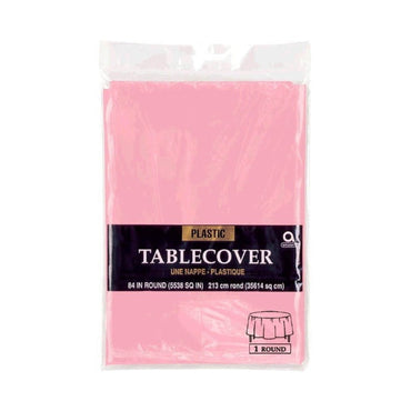 New Pink Round Plastic Table Cover 84in