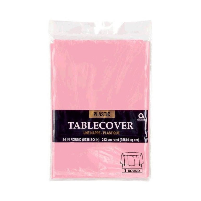 New Pink Round Plastic Table Cover 84in