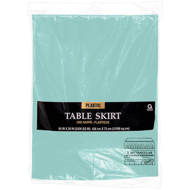 Robin's Egg Blue Rectangular Plastic Table Skirt 84x29in