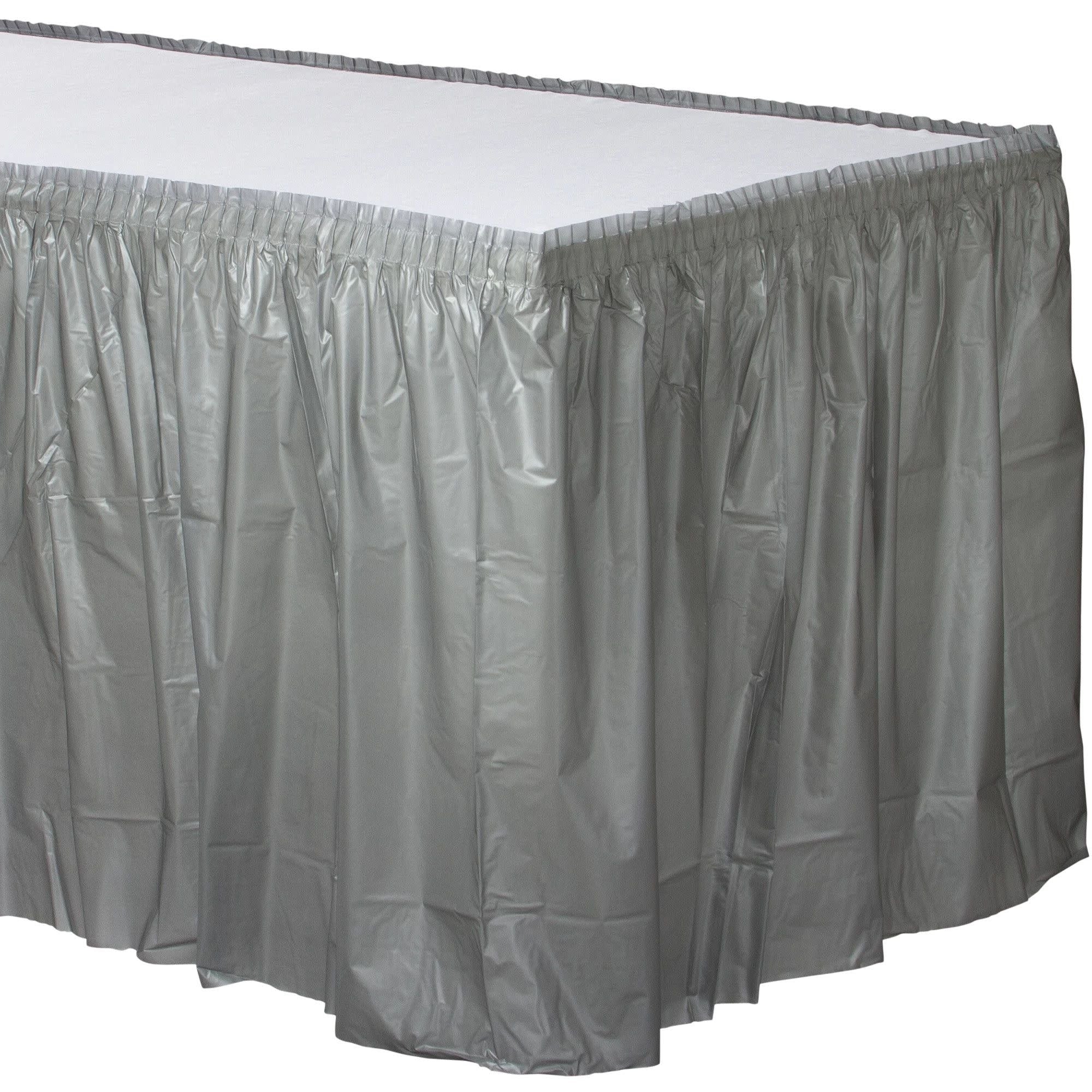 Silver Plastic Table Skirt 21ft x 73.66cm