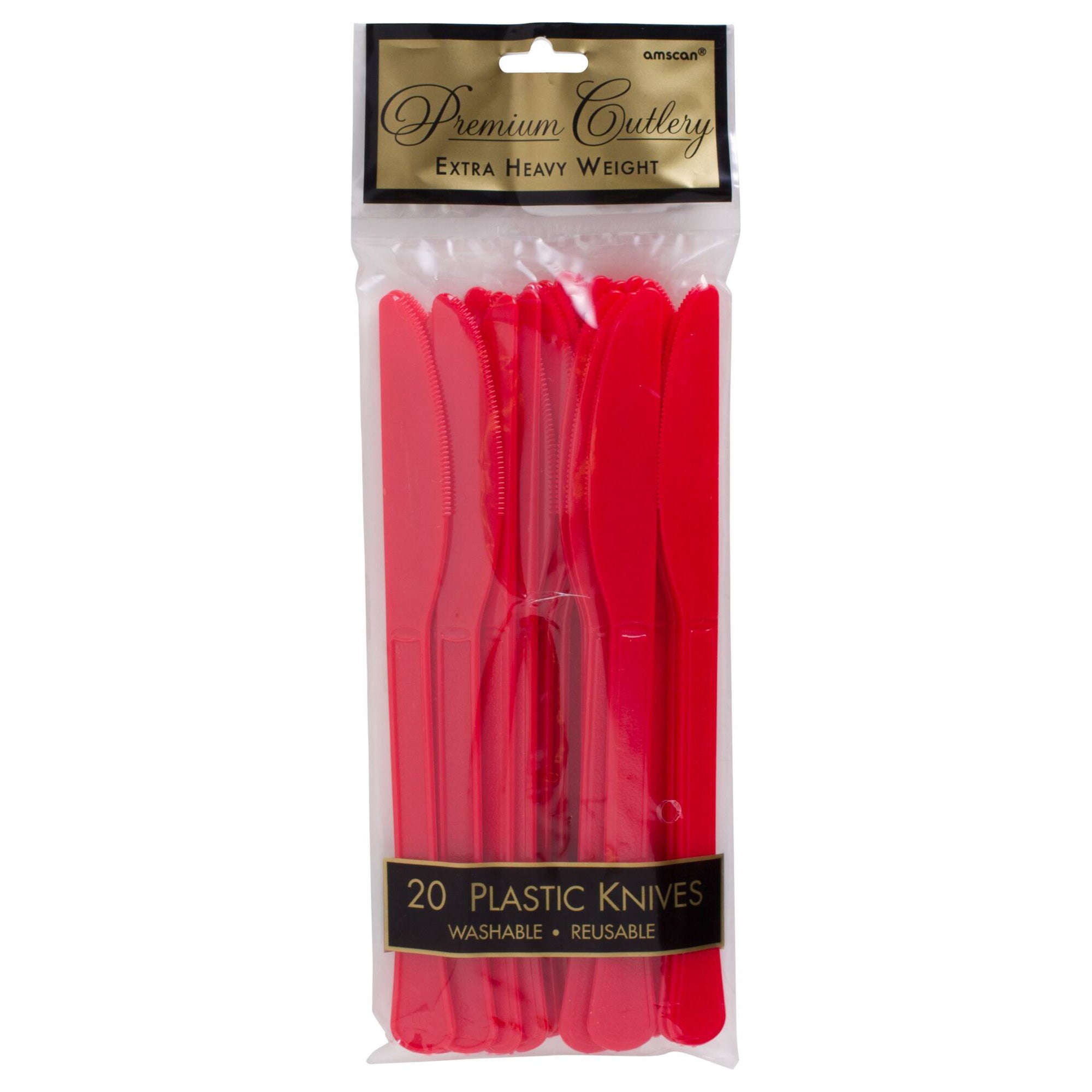 Apple Red Heavy Weight Plastic Knives 20pcs