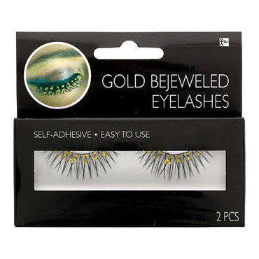 Adult Basic Fake Black and Gold Bejeweled Eyelashes One Size