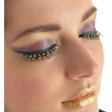Adult Basic Fake Black and Gold Bejeweled Eyelashes One Size
