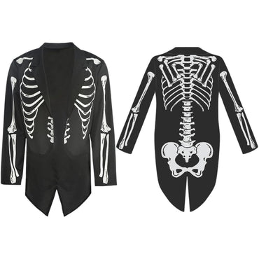 Adult Men Black and Bone Skeleton Tailcoat Jacket One Size