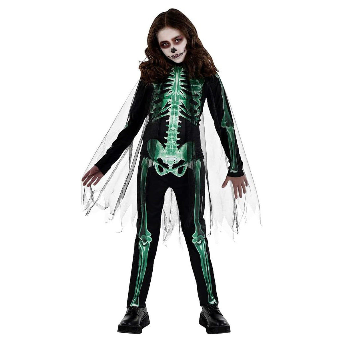 Child Glow Reaper Grim Skeleton Girl Costume