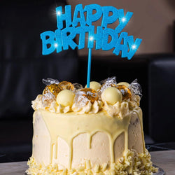 Blue Flashing Happy Birthday Pick Cake Decoration