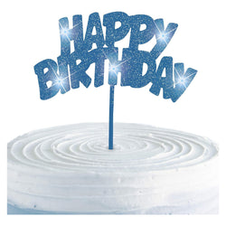 Blue Flashing Happy Birthday Pick Cake Decoration