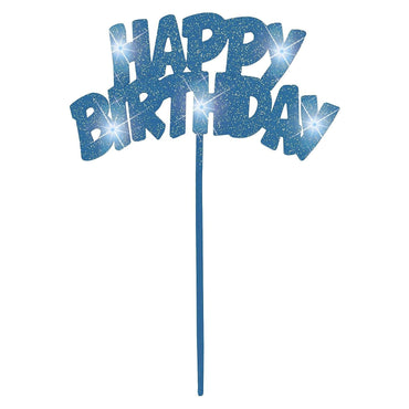 Blue Flashing Happy Birthday Pick Cake Decoration