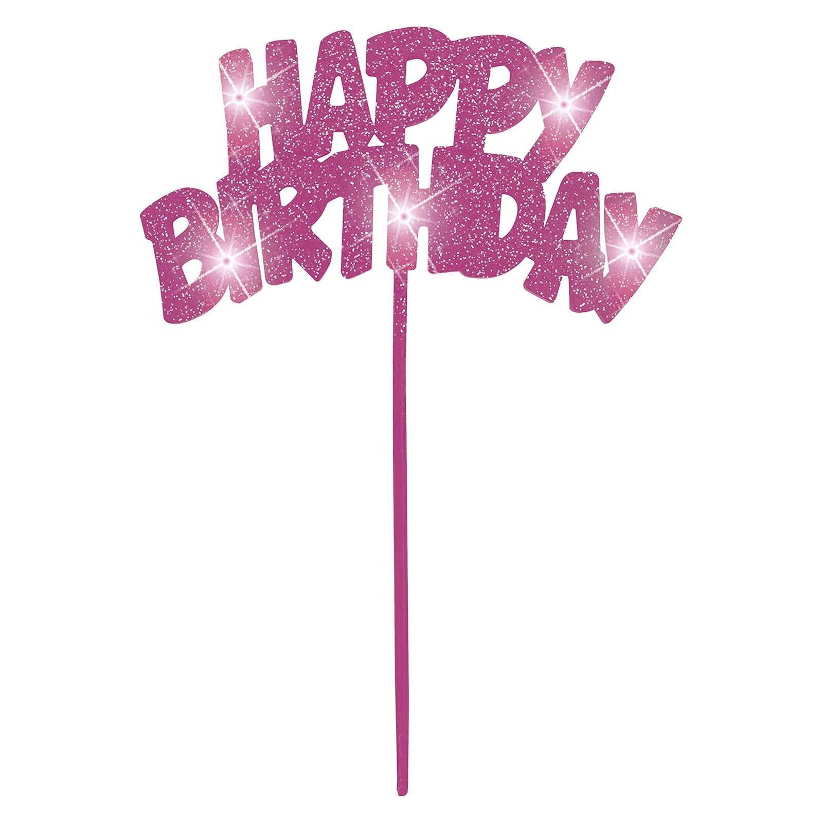 Pink Flashing Happy Birthday Pick Cake Decoration